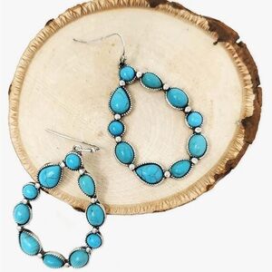Western Turquoise Oval Drop Fashion Earrings